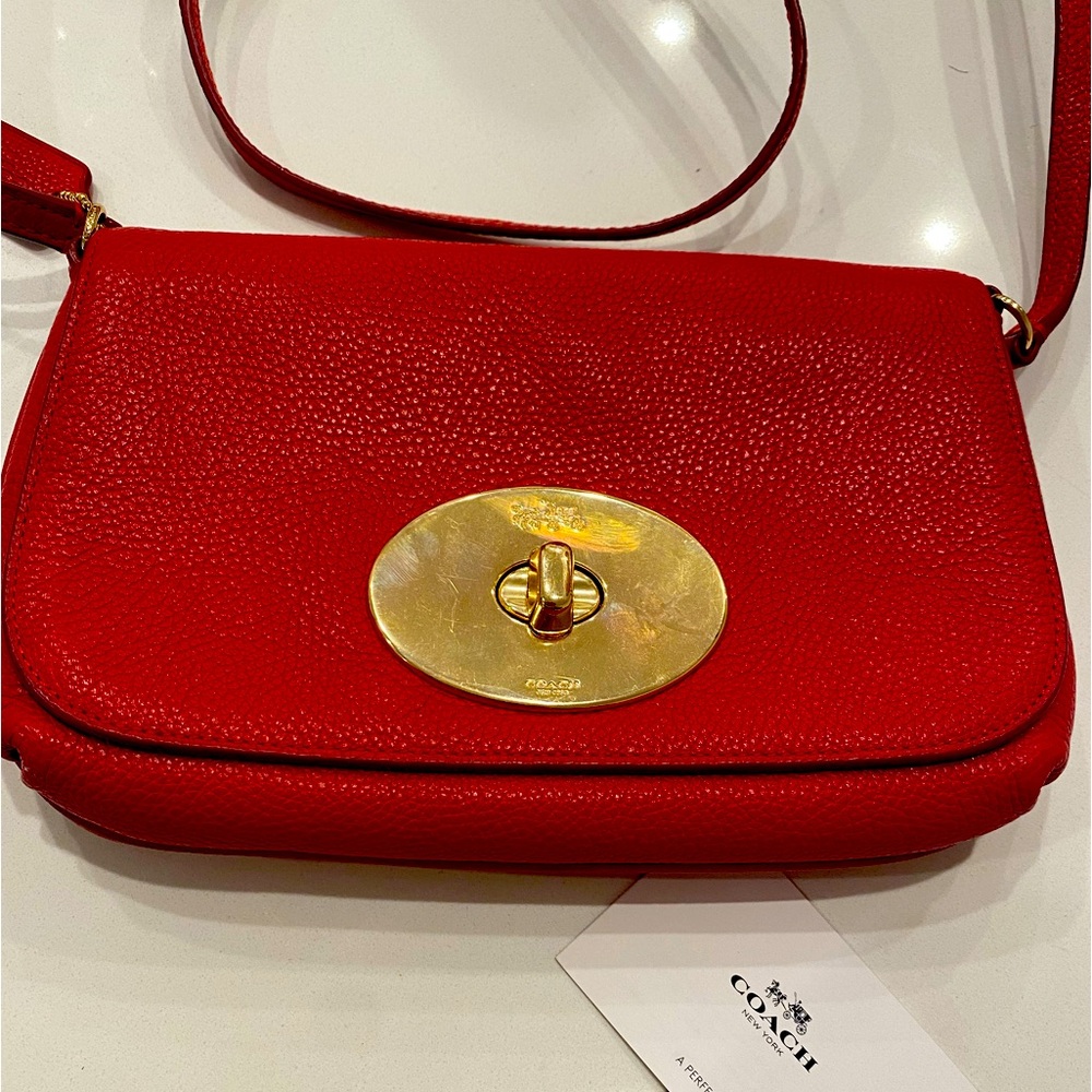 Coach Red Pebbled Leather Crossbody Bag